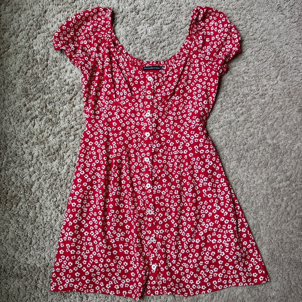 Abercrombie & Fitch Red Floral Ditsy Button Down Mini Dress Sz Medium